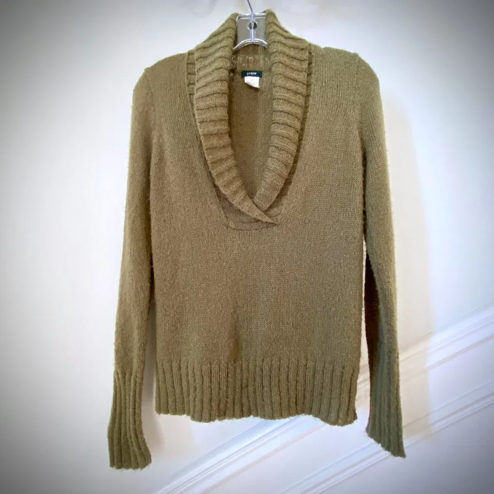 J. Crew Shawl Collar Mohair Sweater in Olive Green, XS